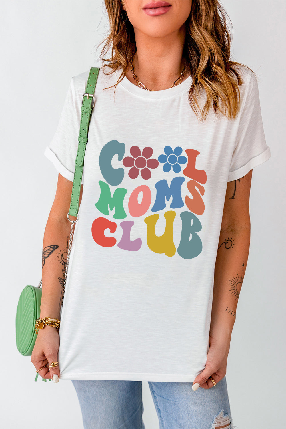 Carter COOL MOMS CLUB Flower Print Crew Neck T Shirt - Threaded Pear