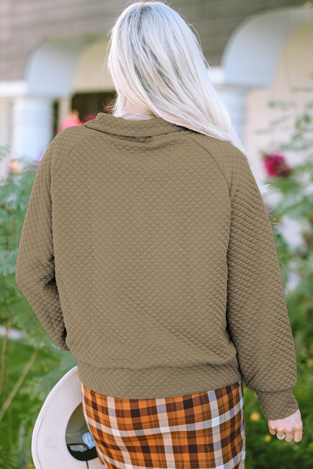 Palmer Quilted Buttoned Neckline Sweatshirt - Threaded Pear