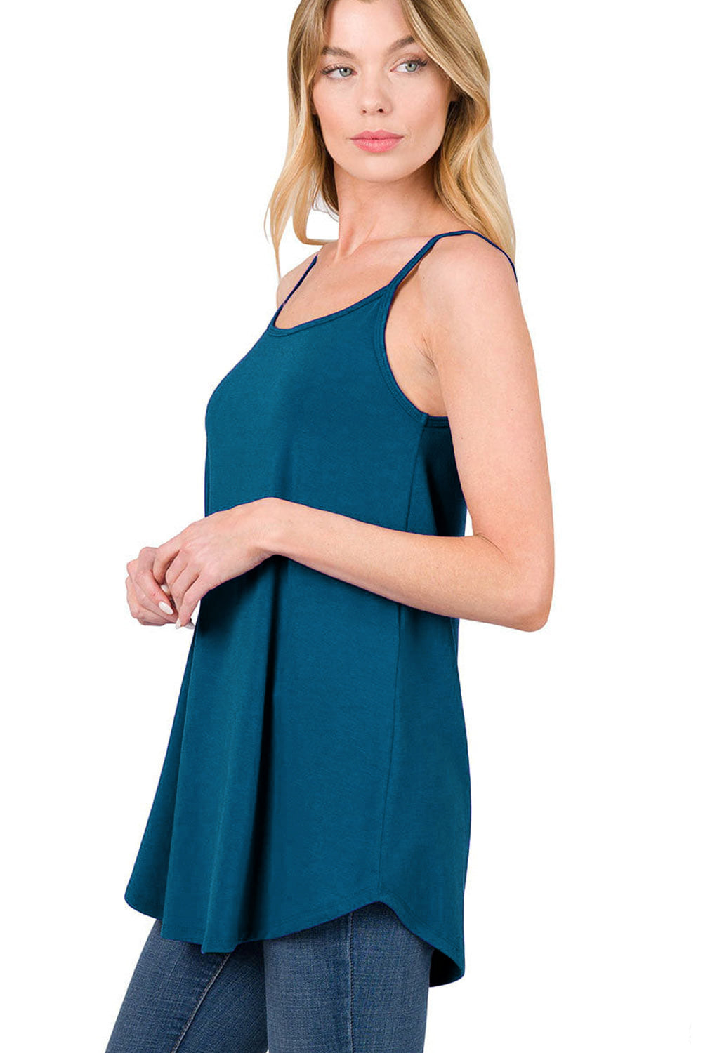 Gemma Spaghetti Strap V-Neck Flowy Tunic Tank Top - Threaded Pear