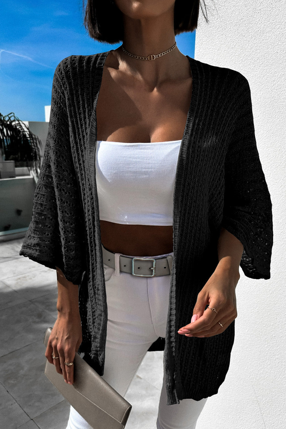 Tiana Knit Kimono Lightweight Cardigan - Threaded Pear