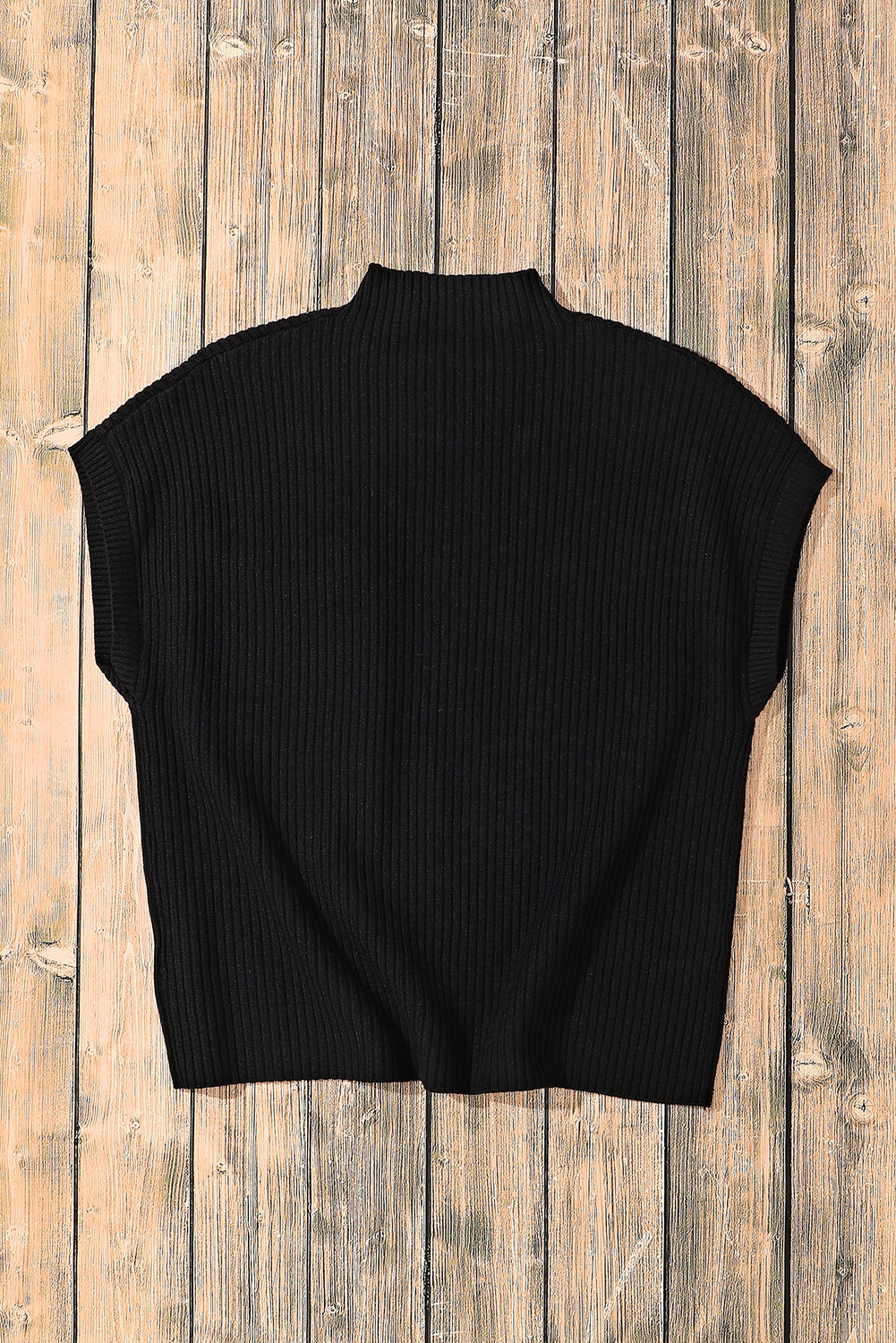 Patch Pocket Ribbed Knit Short Sleeve Sweater