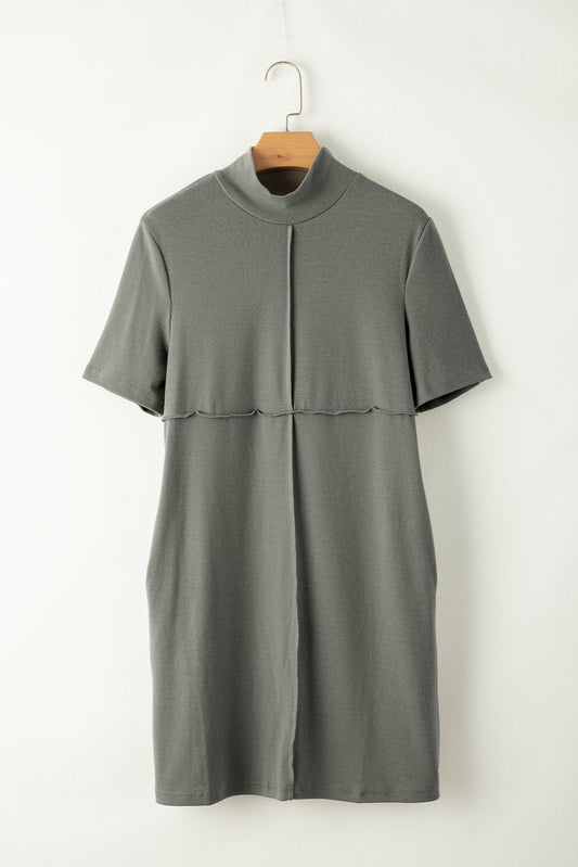 Asha High Neck Cross Seam T-shirt Dress - Threaded Pear