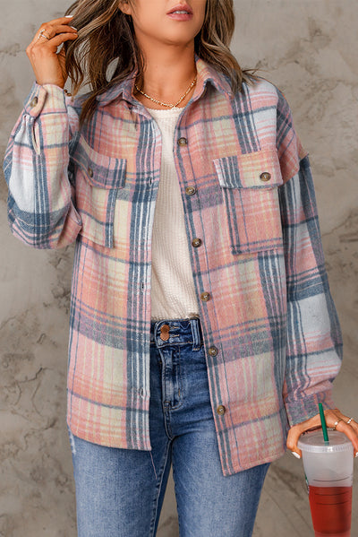 Addison Plaid Flap Pockets Shacket - Threaded Pear