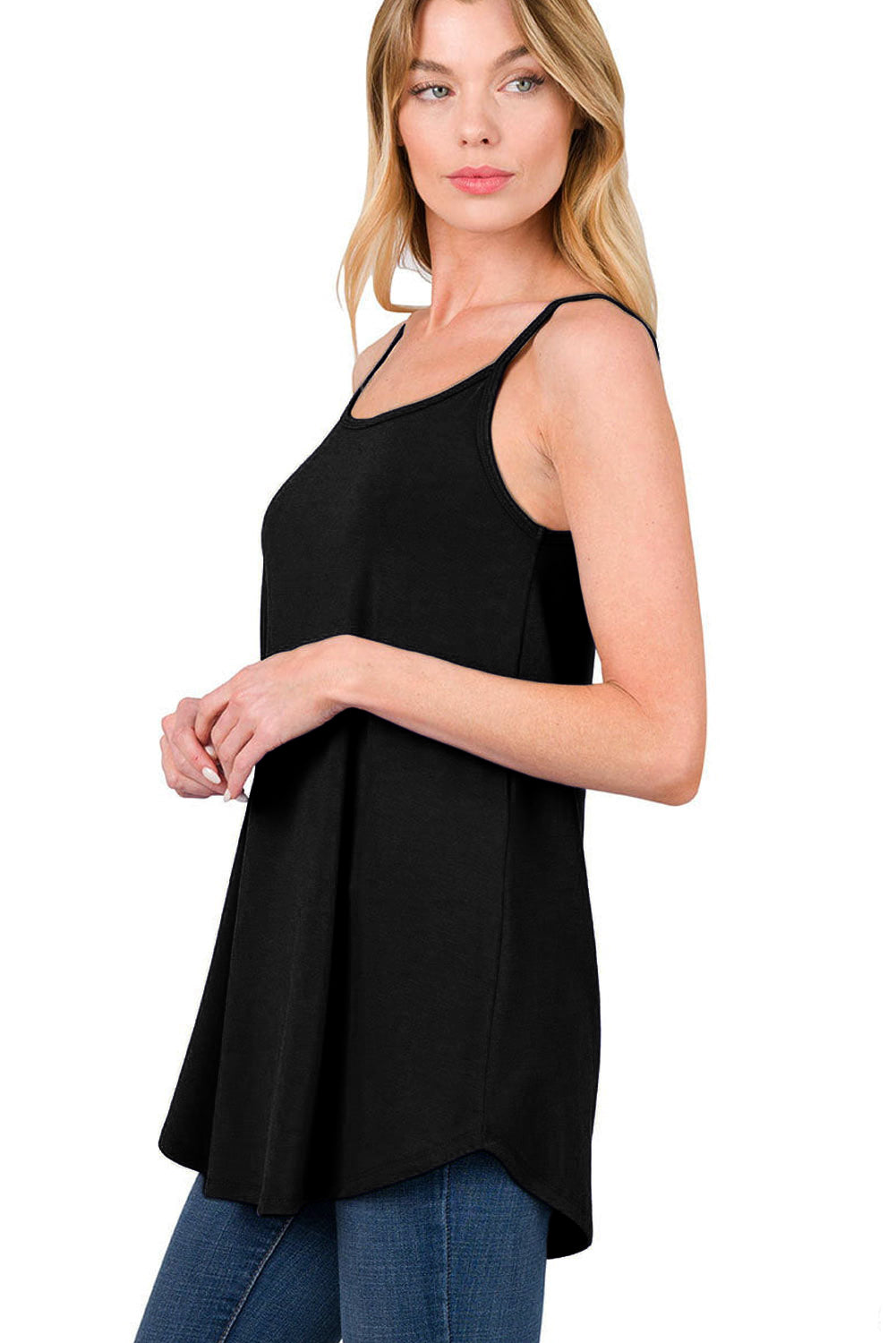 Gemma Spaghetti Strap V-Neck Flowy Tunic Tank Top - Threaded Pear