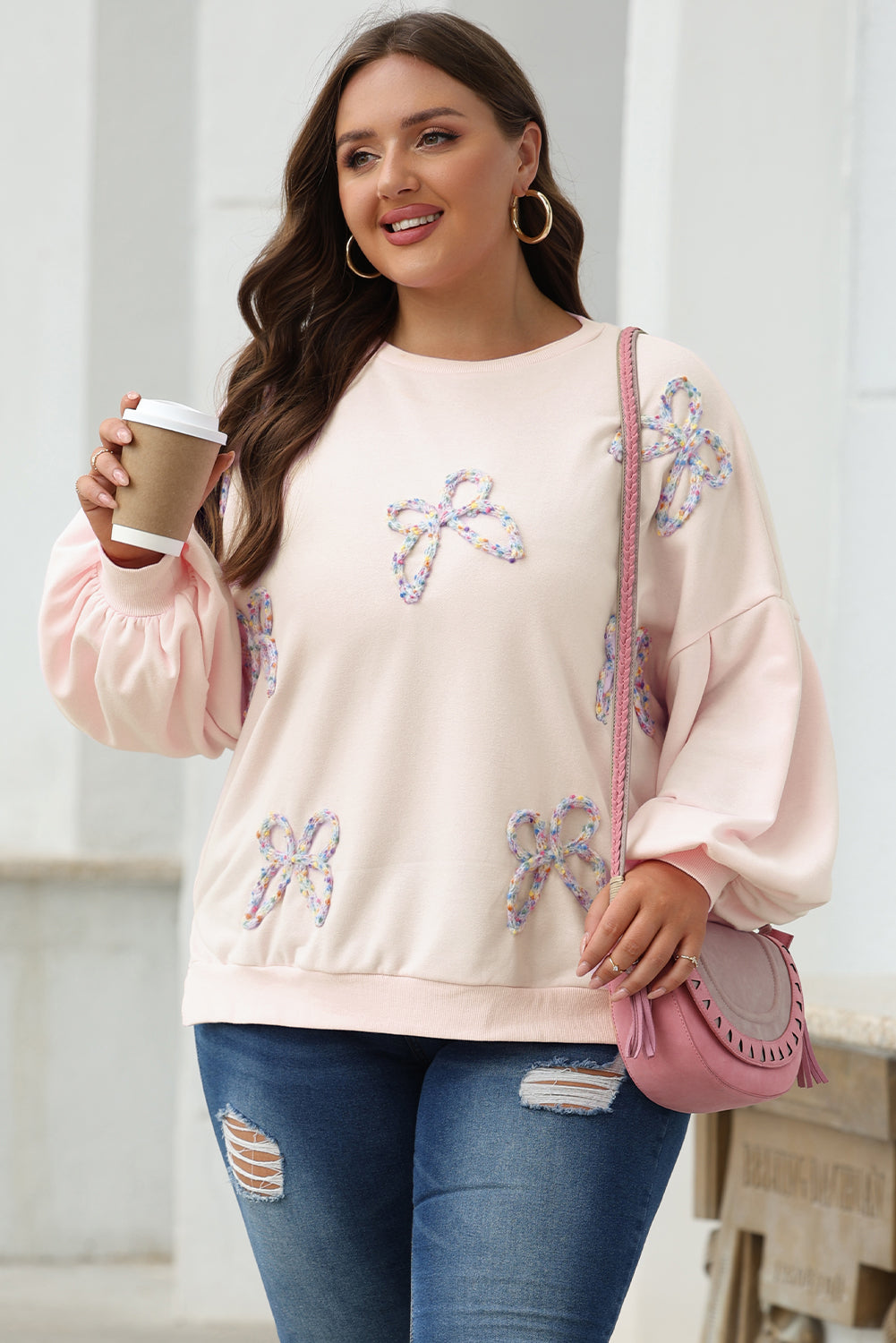 Laila Bow Lantern Sleeve Oversized Sweatshirt