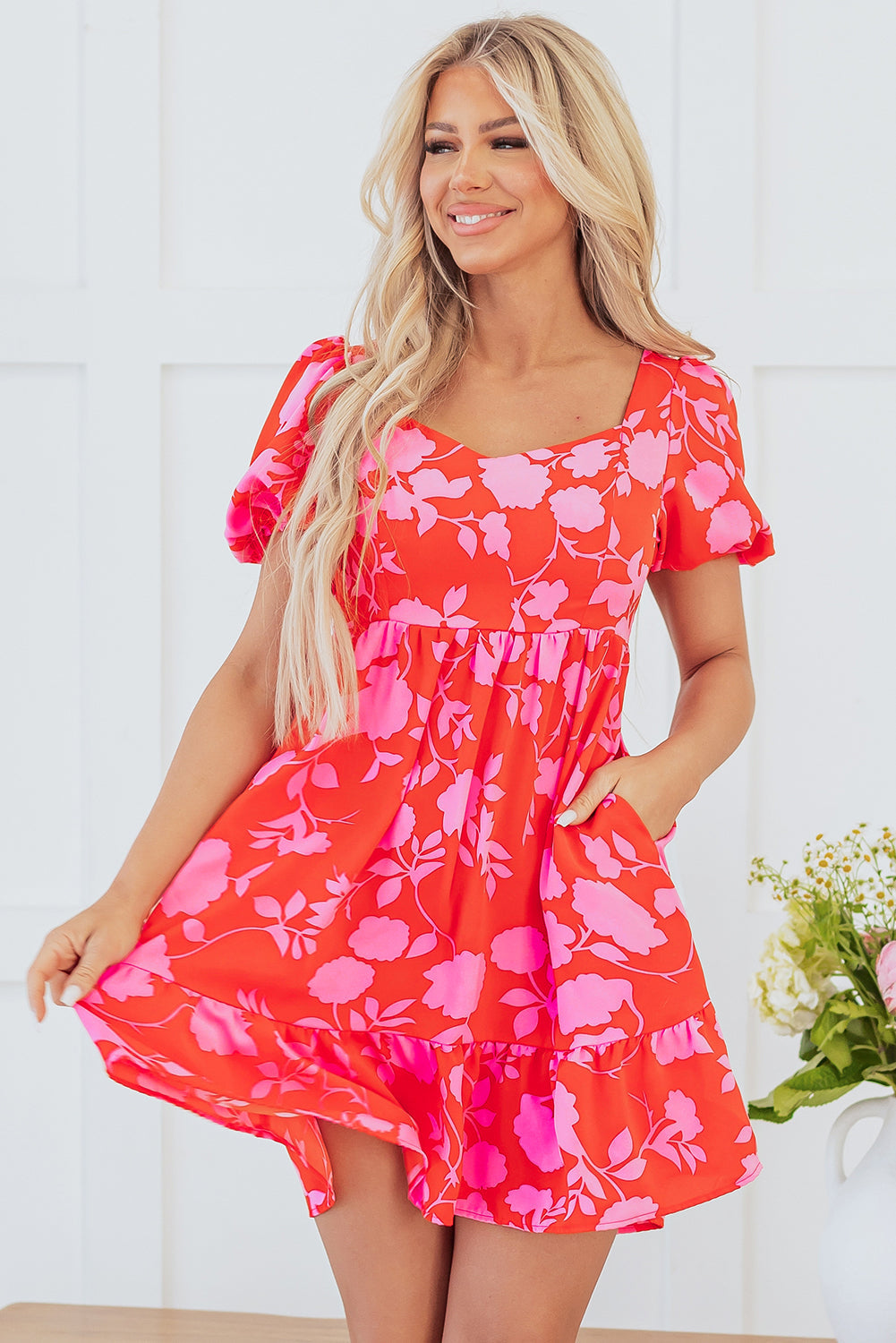 Kayla Floral Sweetheart Neck Dress