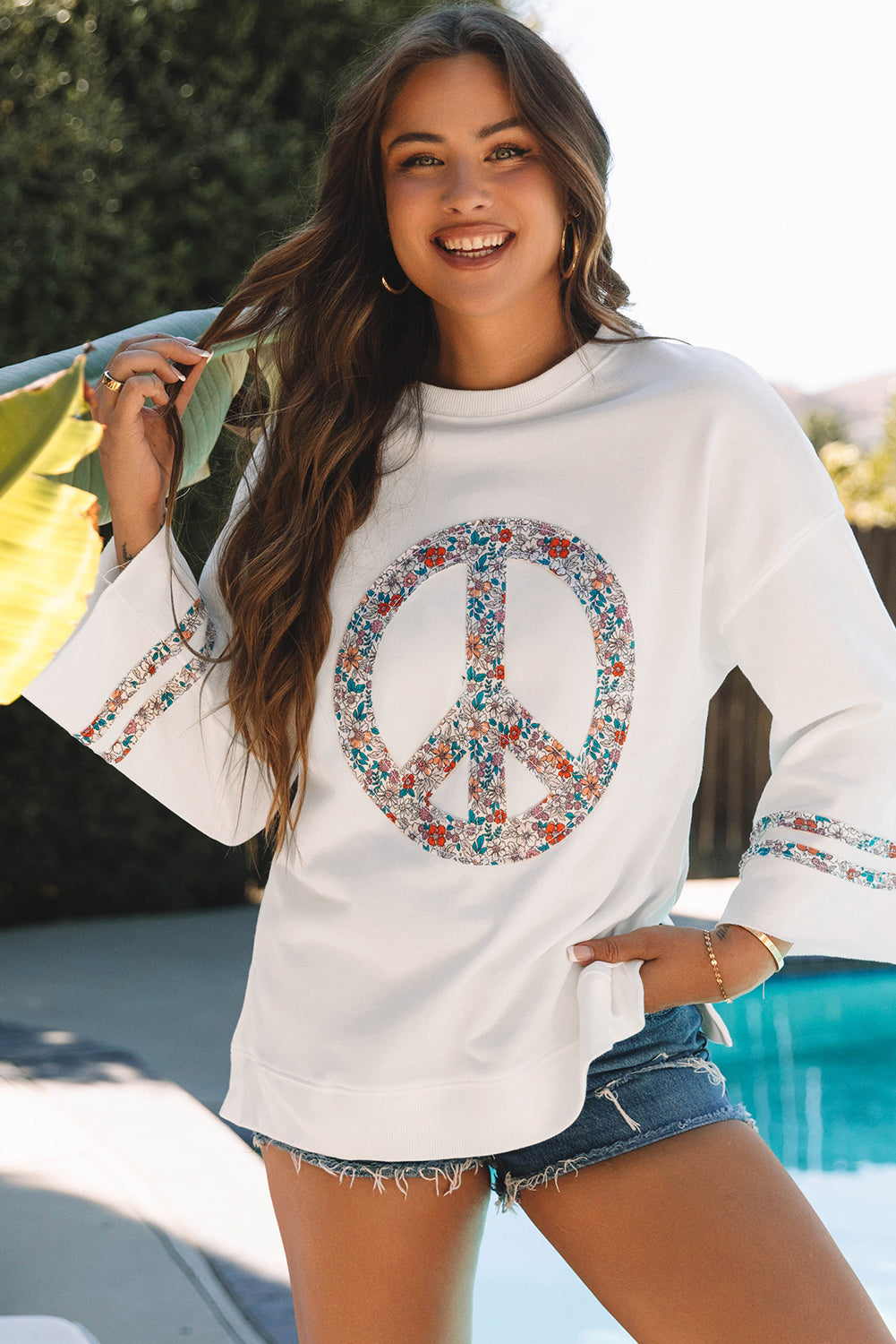 Peace Drop Shoulder Wide Sleeve Casual Top