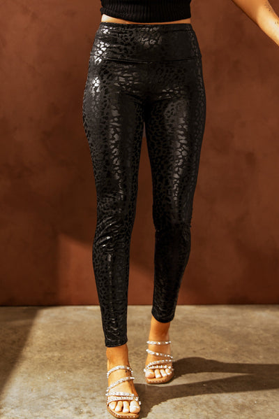 Adelaide Shiny Leopard Textured Leggings - Threaded Pear