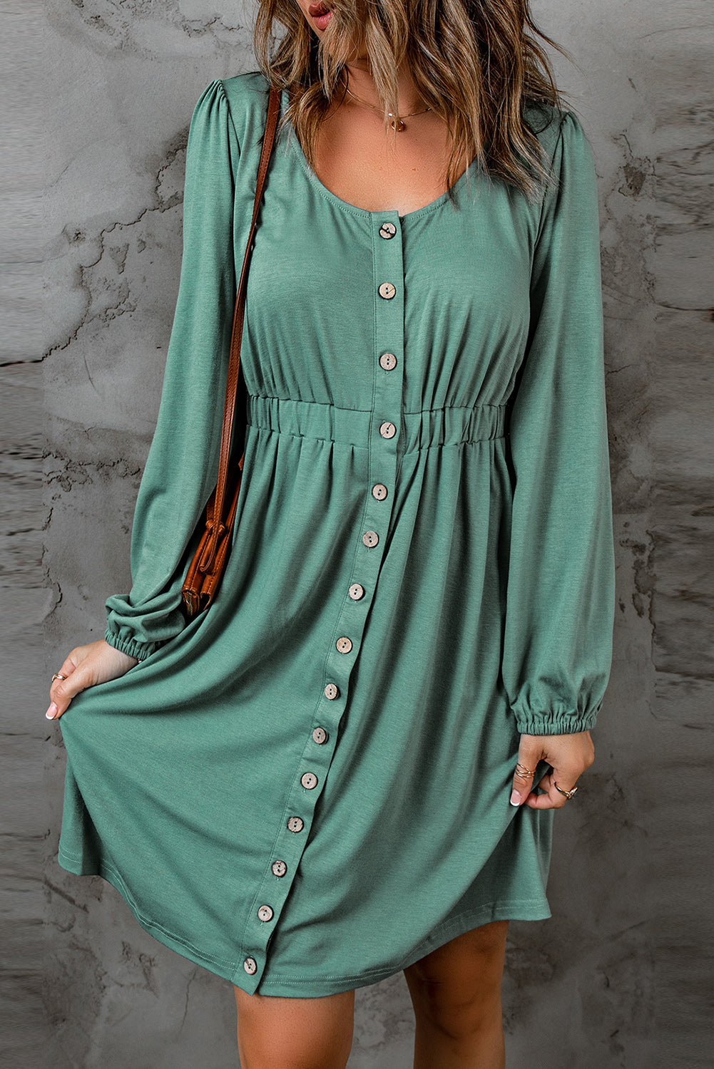 Julianna Button Up High Waist Long Sleeve Dress