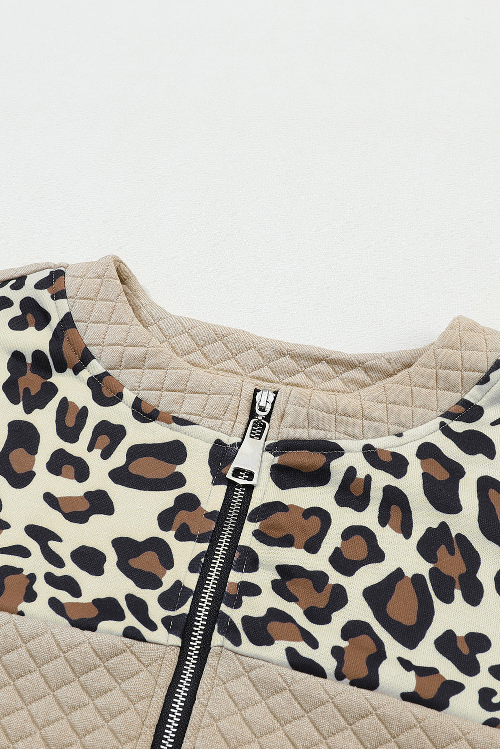 Harlow Leopard Splicing Drop Shoulder Zipped Sweatshirt - Threaded Pear