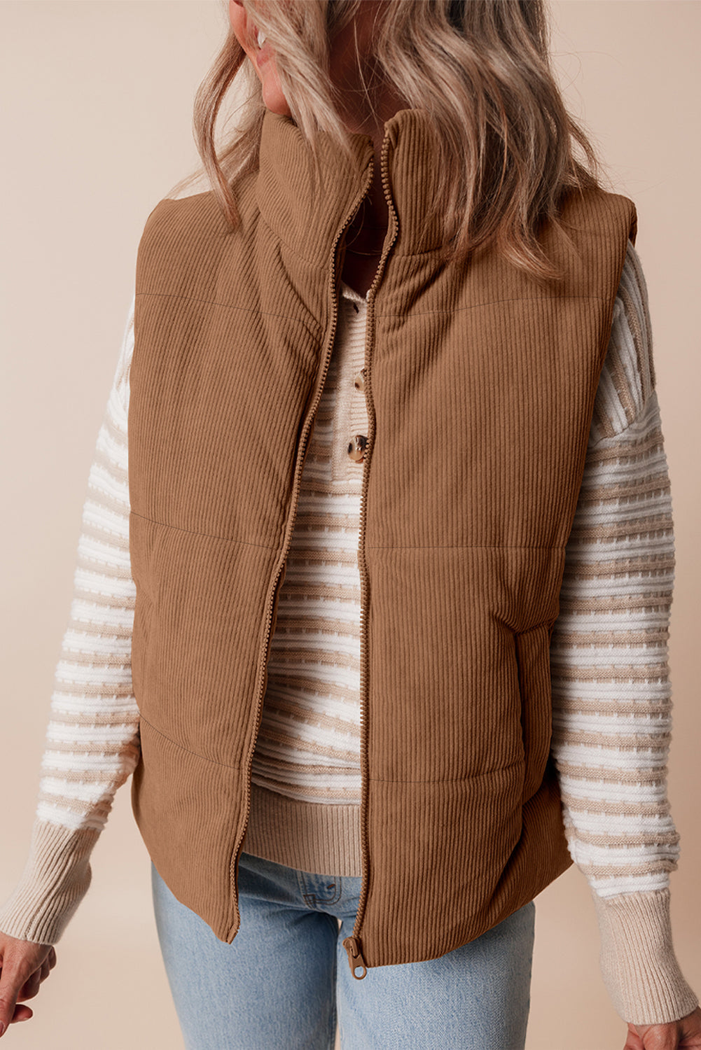 Corduroy Zipped Puffer Vest