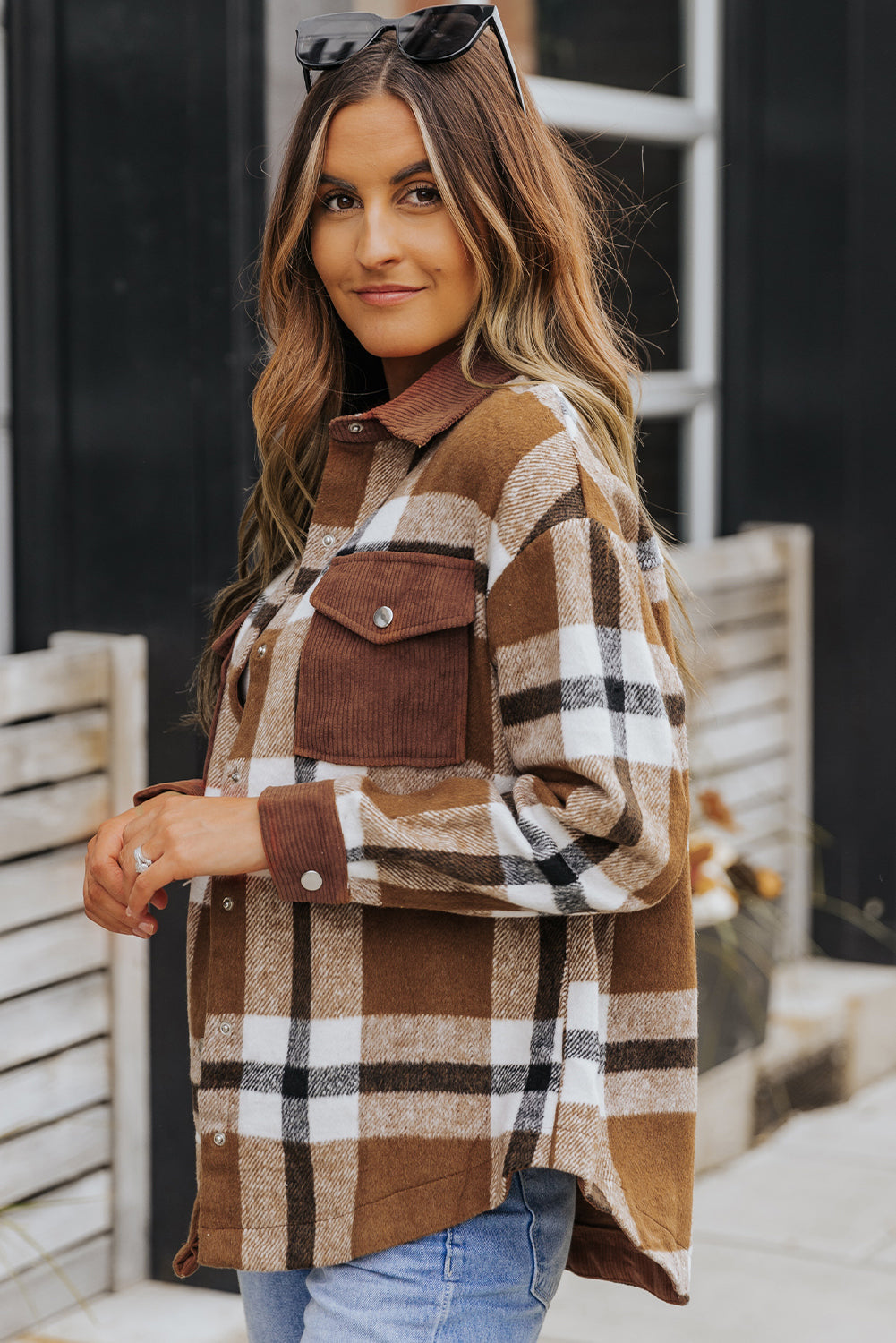 Phoebe Pocketed Buttoned Plaid Shirt Jacket