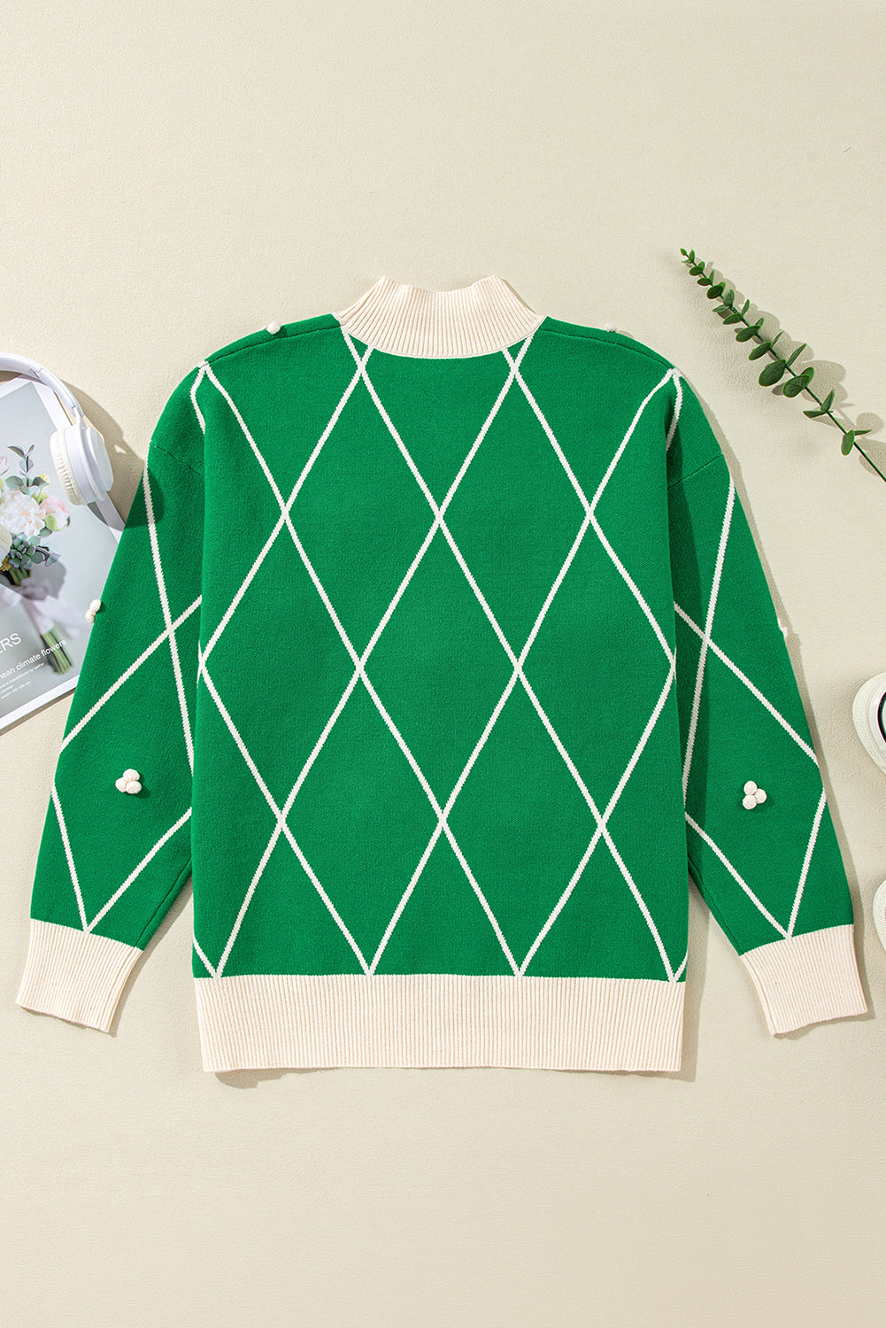 Diamond Pattern High Neck Sweater