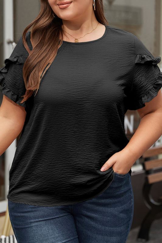 Paulina Ruffled Short Sleeve Plus Size Top - Threaded Pear