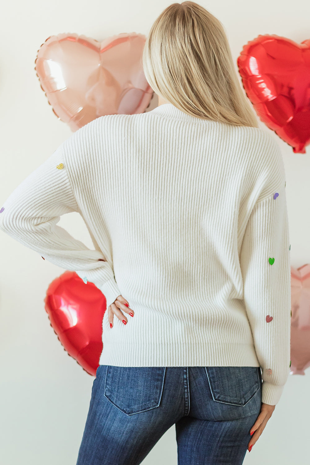 Sequin Heart Waffle Knit Sweater