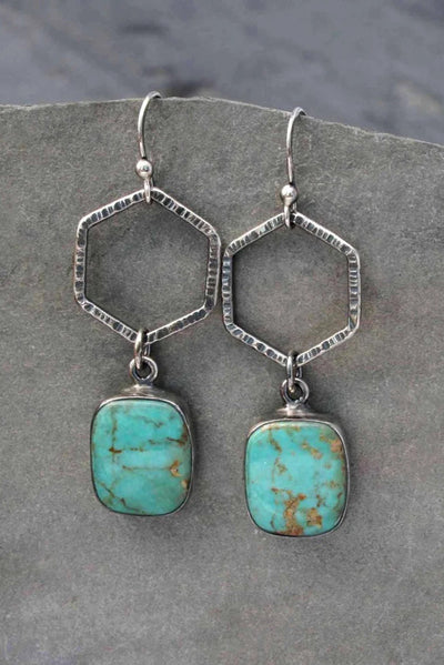 Vintage Turquoise Geometric Drop Earrings - Threaded Pear