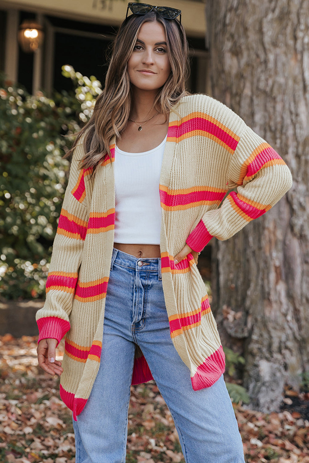 Stripe Long Knitted Cardigan