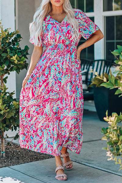 Mara V Neck Floral Dress - Threaded Pear