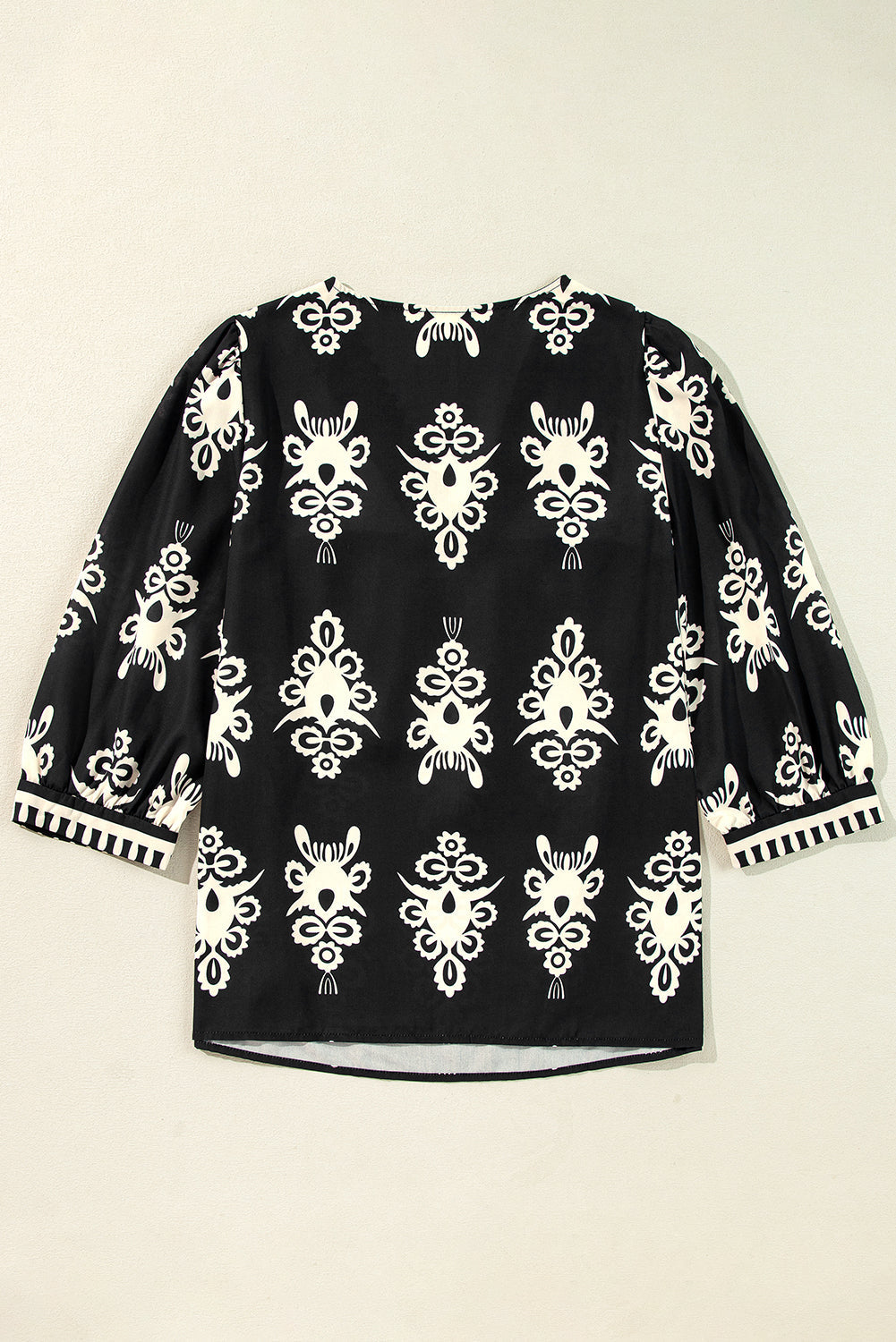 Vintage Geometric Printed V Neck Blouse