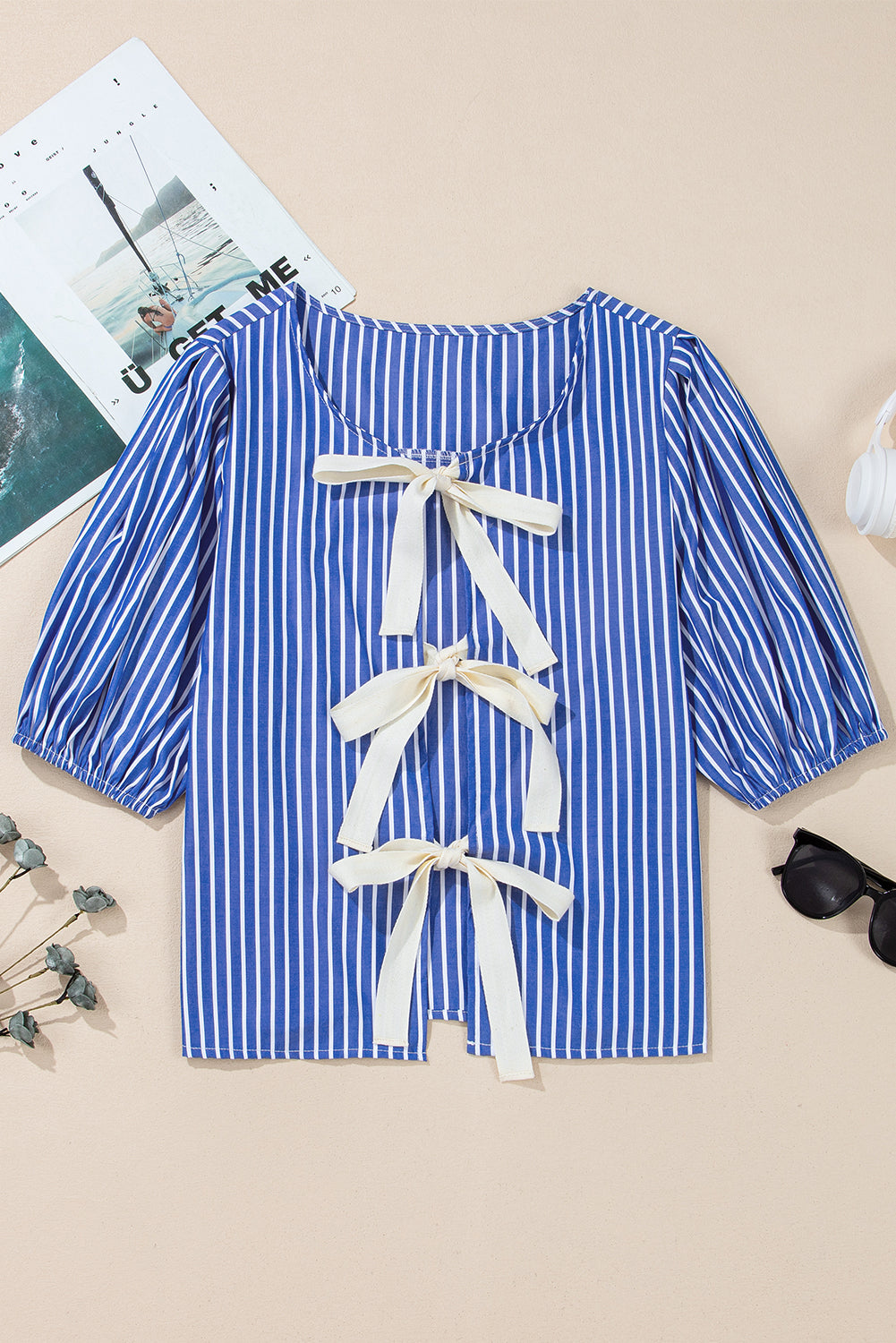 Dream Stripe Tied Front Blouse