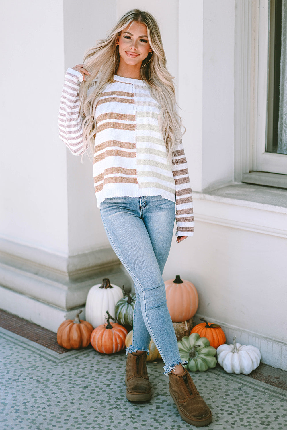 Magnolia Stripe Slouchy Sweater - Threaded Pear