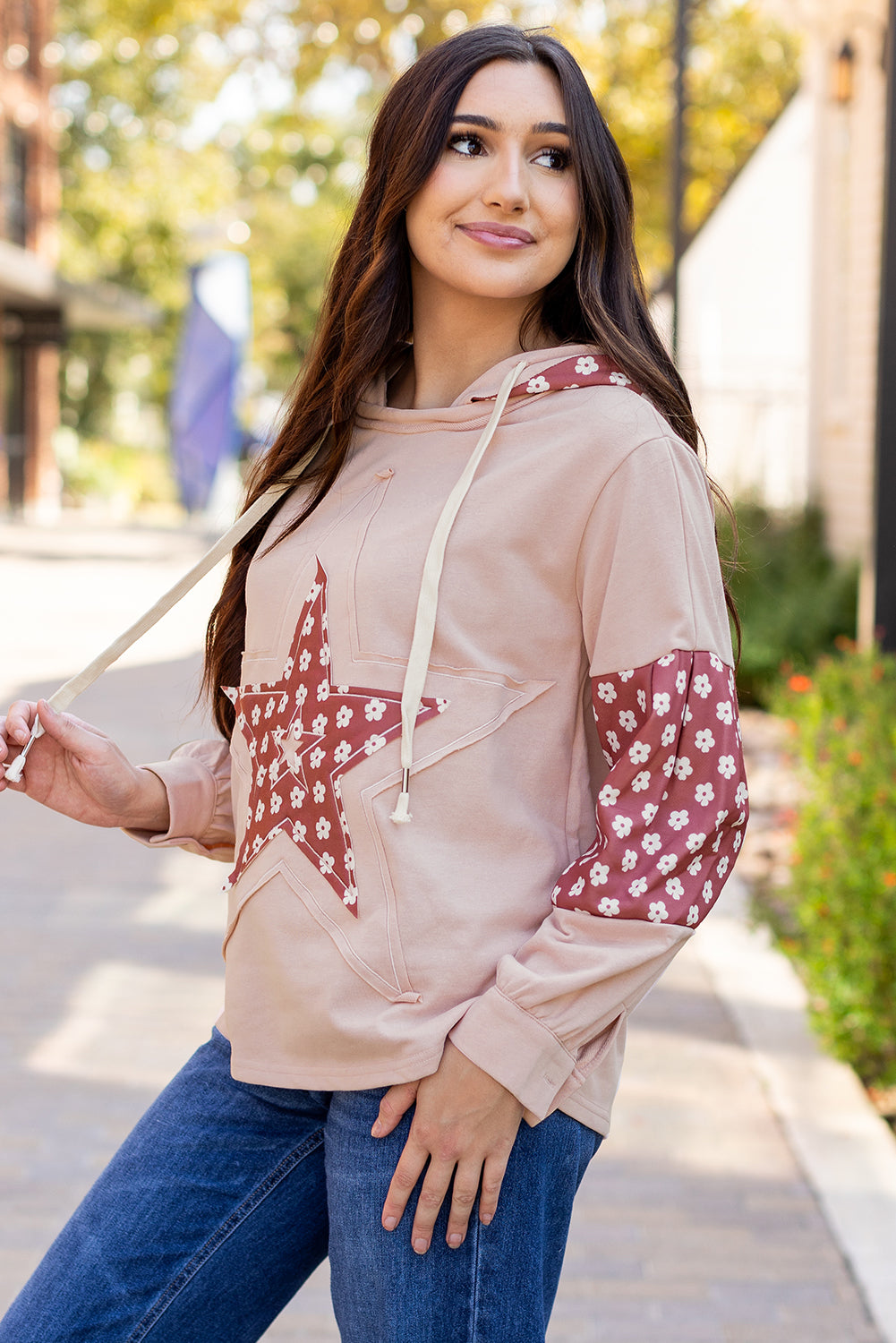 Hallie Star Pattern Drawstring Hoodie