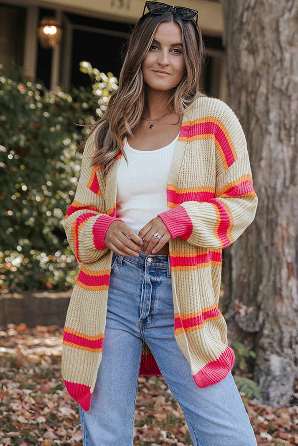 Stripe Long Knitted Cardigan