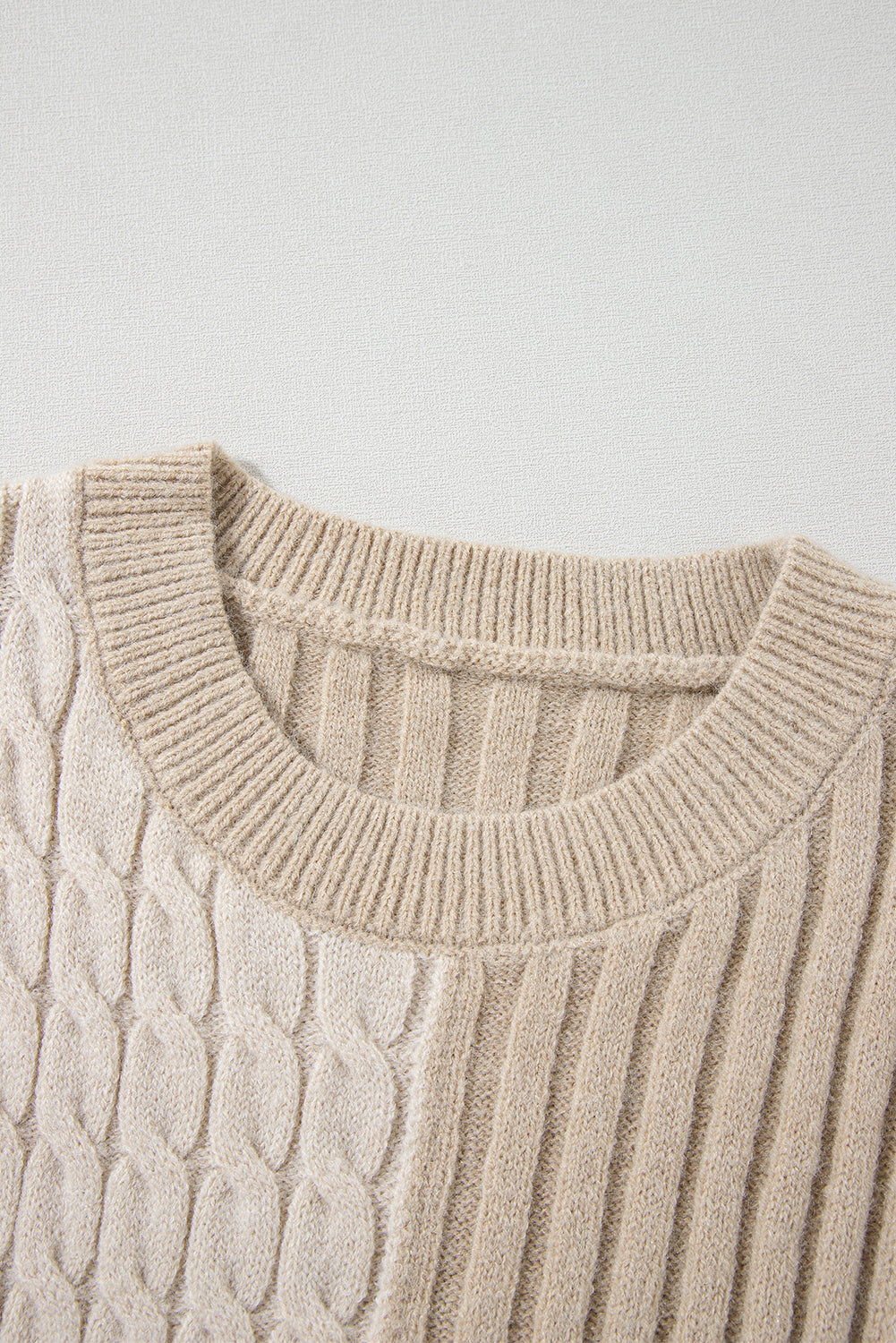 Cable Knit Color Block Crew Neck Sweater