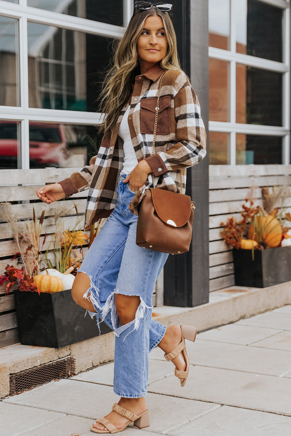 Phoebe Pocketed Buttoned Plaid Shirt Jacket