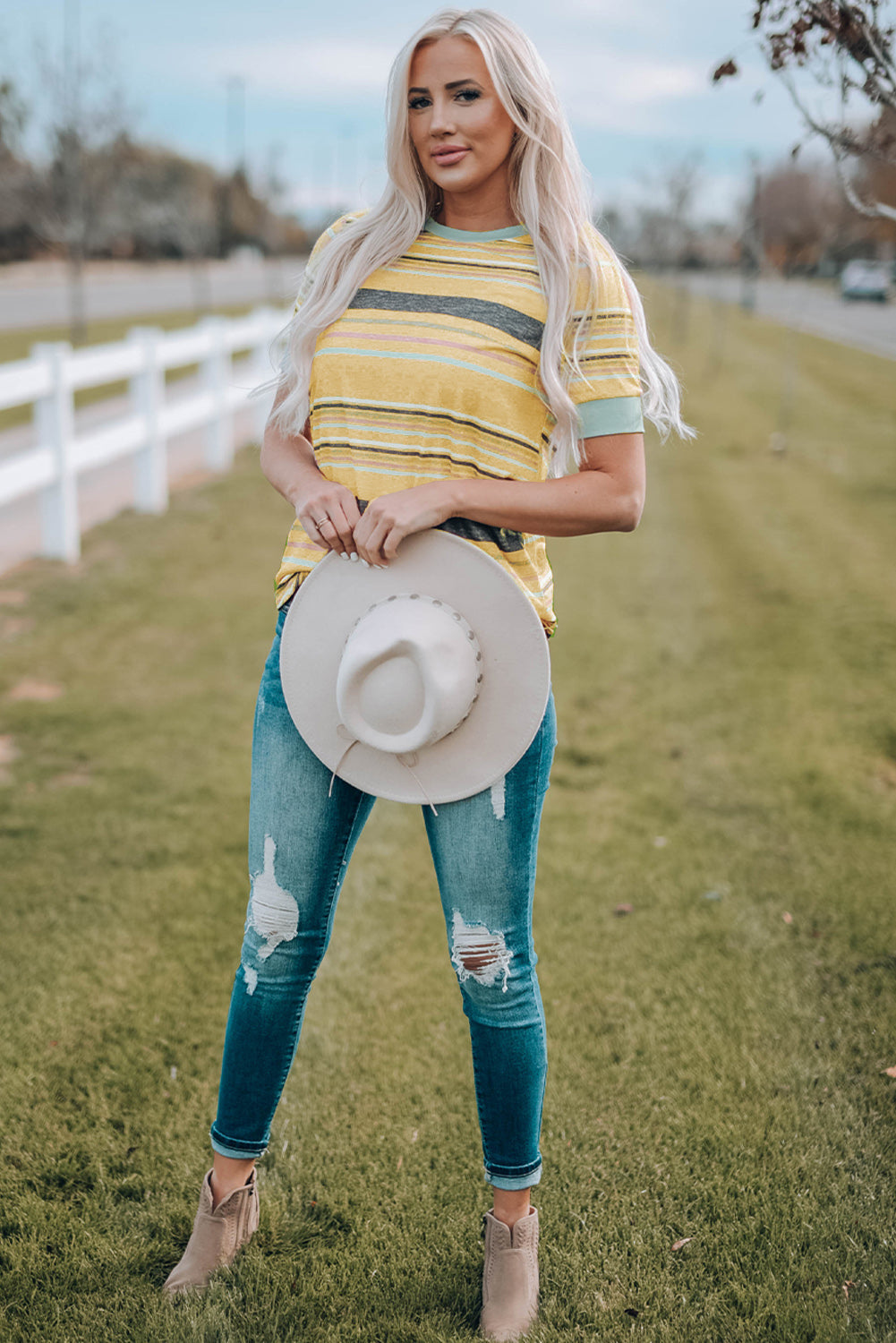 Audrey Crew Neck T Shirt - Threaded Pear