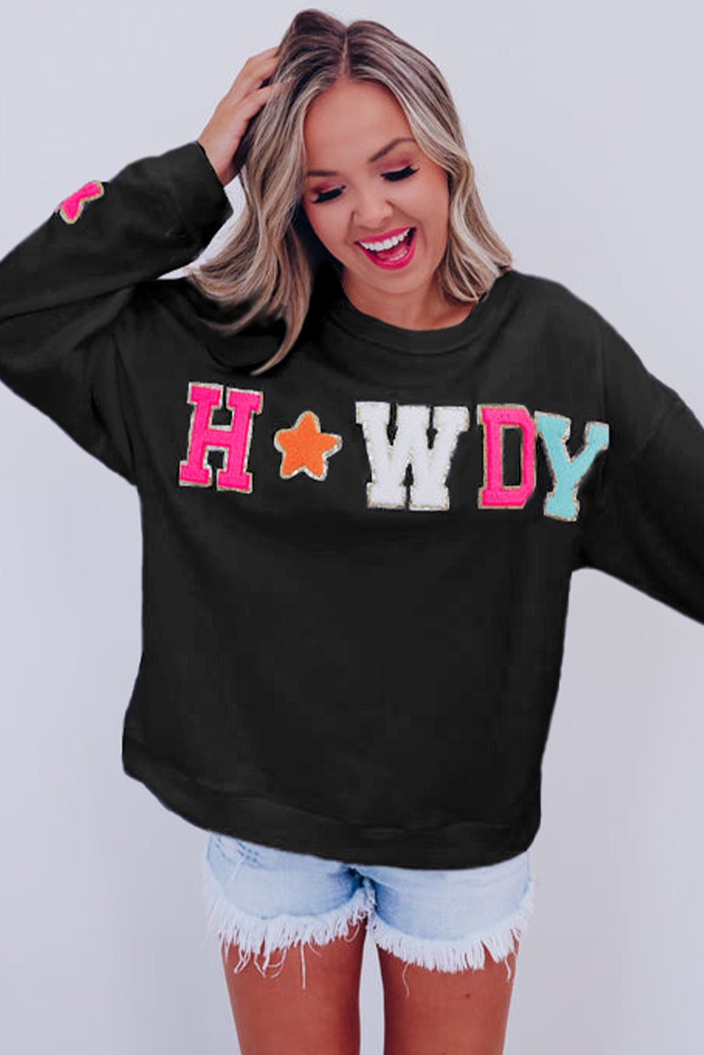 Howdy Patch Graphic Casual Sweatshirt - Threaded Pear