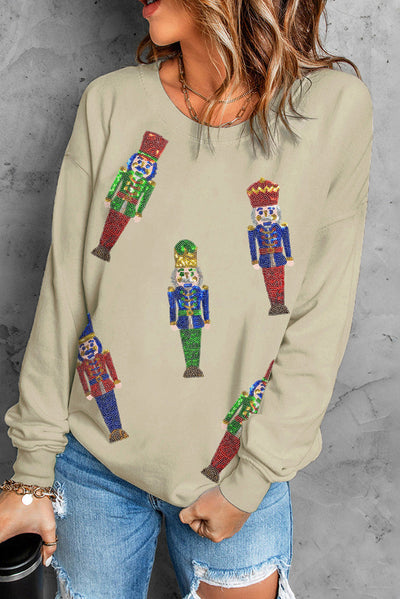 Willa Sequined Nutcracker Doll Casual Sweatshirt - Threaded Pear