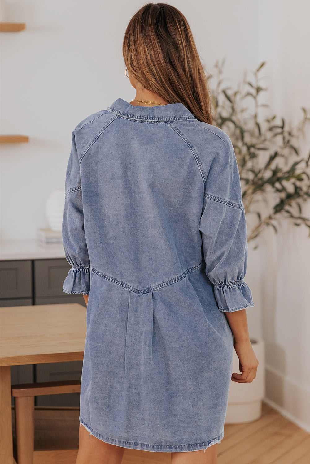 Londyn Buttoned Long Sleeve Denim Mini Dress - Threaded Pear