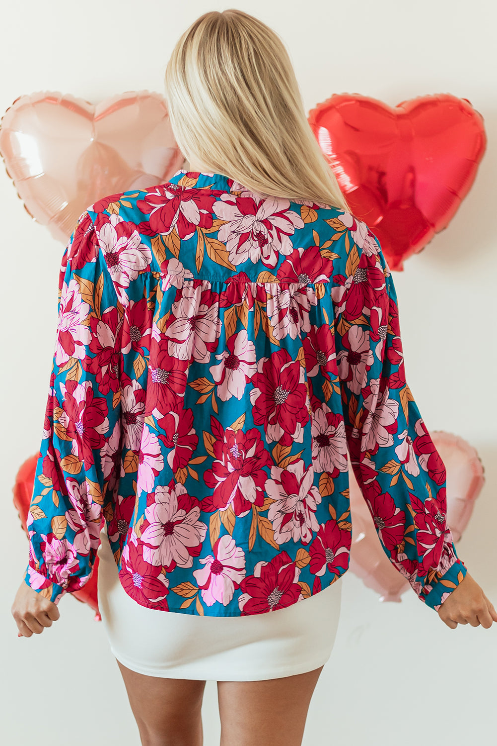 Taylor Floral Balloon Sleeve Half Buttons Blouse