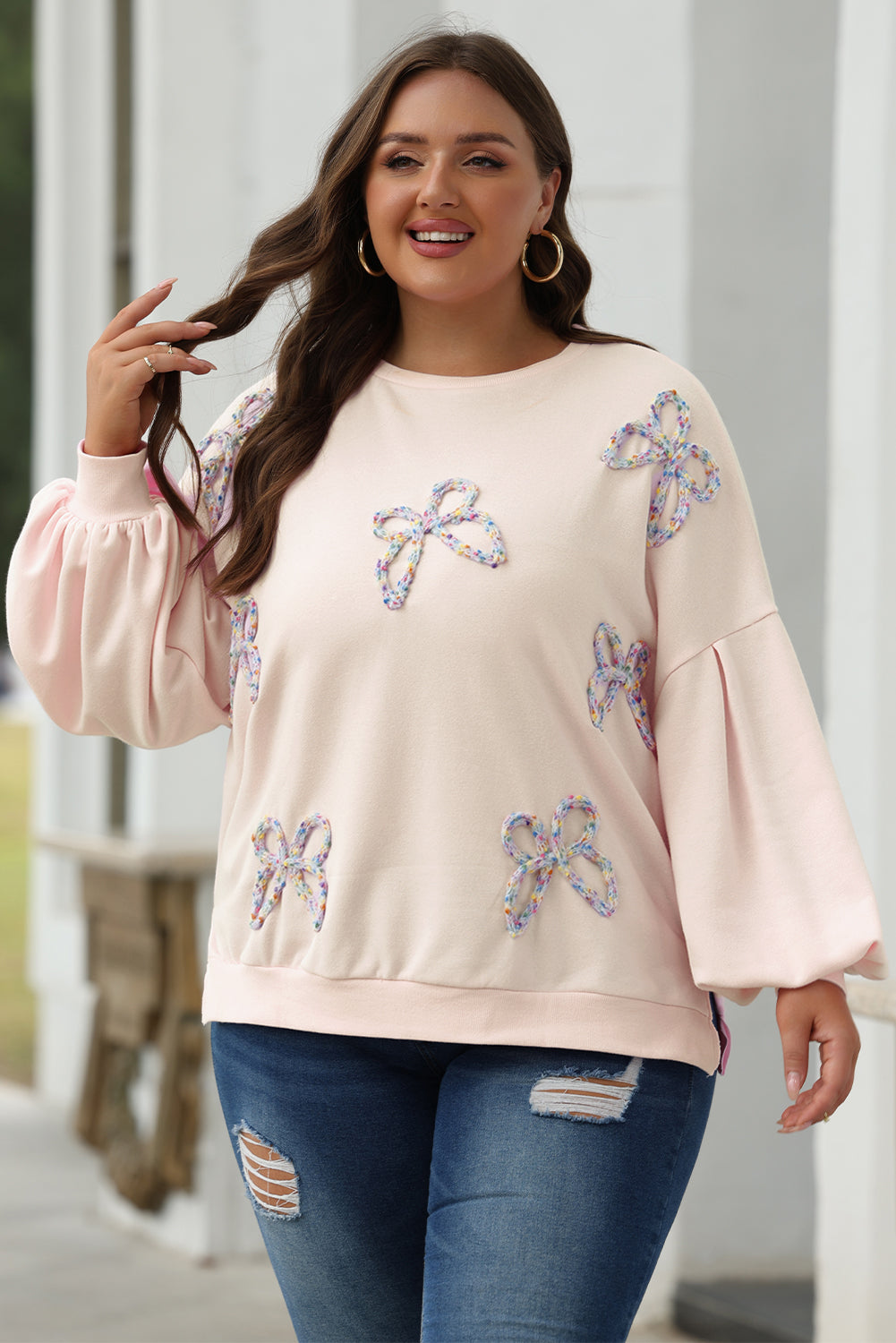 Laila Bow Lantern Sleeve Oversized Sweatshirt