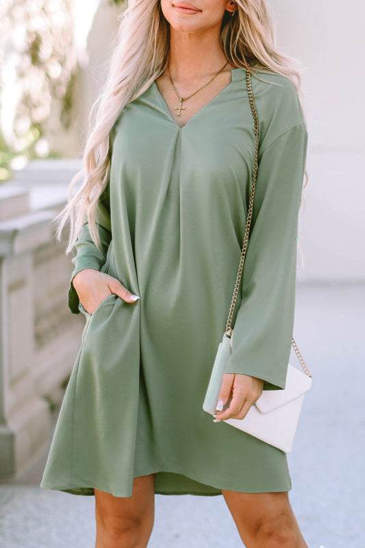 Mallory Roll-tab Sleeve Flowy Casual Dress - Threaded Pear