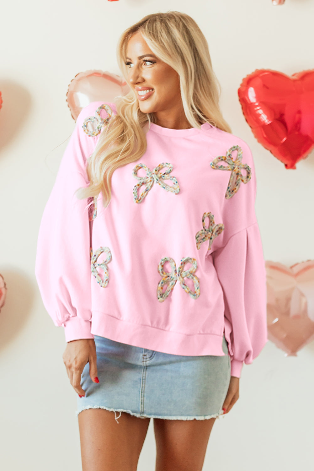 Laila Bow Lantern Sleeve Oversized Sweatshirt