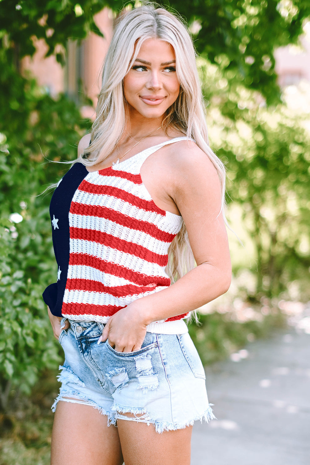 and Stripes Flag Pattern Knitted Tank