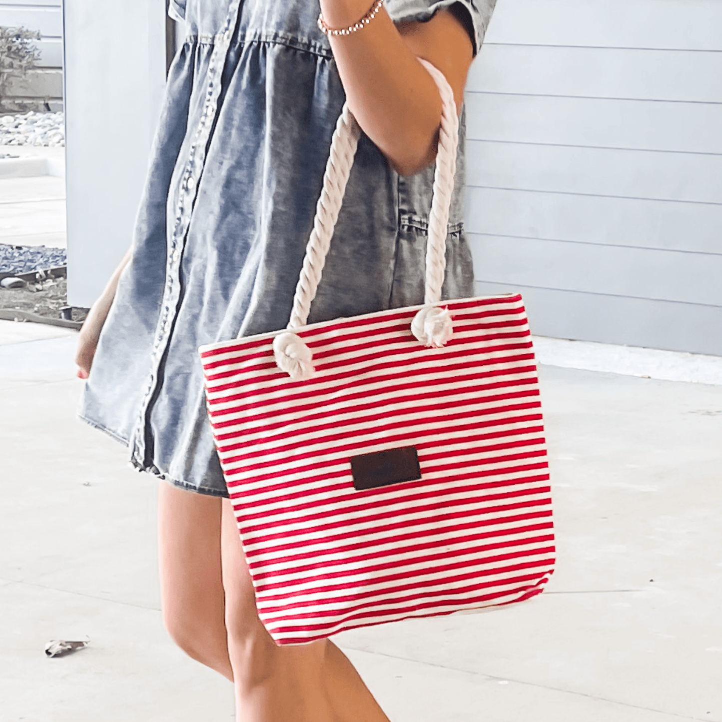 Striped Canvas Tote Bag - Threaded Pear