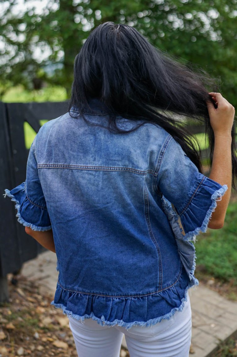 Ruffled Short Sleeve Denim Jacket